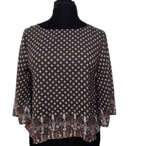 Annabella Floral Crop Semi Sheer Boho 3/4 Sleeve Blouse Small